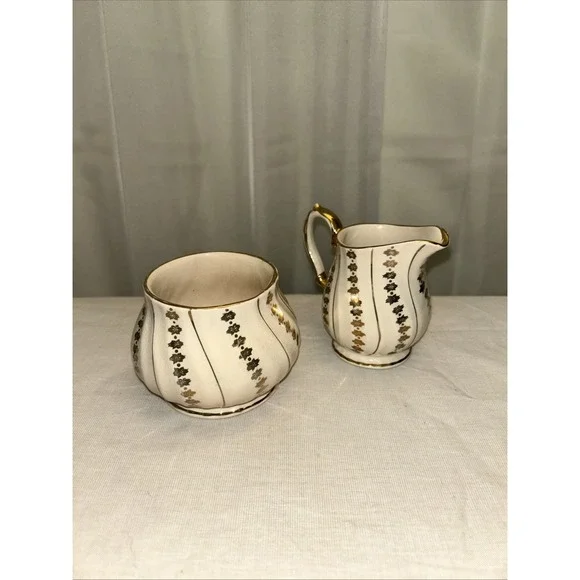 Vintage Sadler Creamer And Sugar Ivory And Gold #3403 Art Deco Made In England - Picture 1 of 6